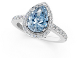 White gold Fancy Blue Pear  Cut Halo Diamond Ring with Pave Band and Four-Prong Setting_25
