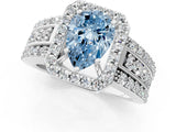 White gold Fancy Blue Pear Cut Halo Diamond Ring with Round  Split Shank and Prong Setting_119