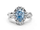 White gold Fancy Blue Pear  Cut Halo Diamond Ring with Scrollwork Band and Four-Prong Setting_72