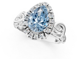 White gold Fancy Blue Pear  Cut Halo Diamond Ring with Scrollwork Band and Four-Prong Setting_73