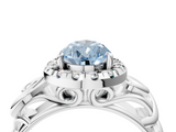 White gold Fancy Blue Pear  Cut Halo Diamond Ring with Scrollwork Band and Four-Prong Setting_76