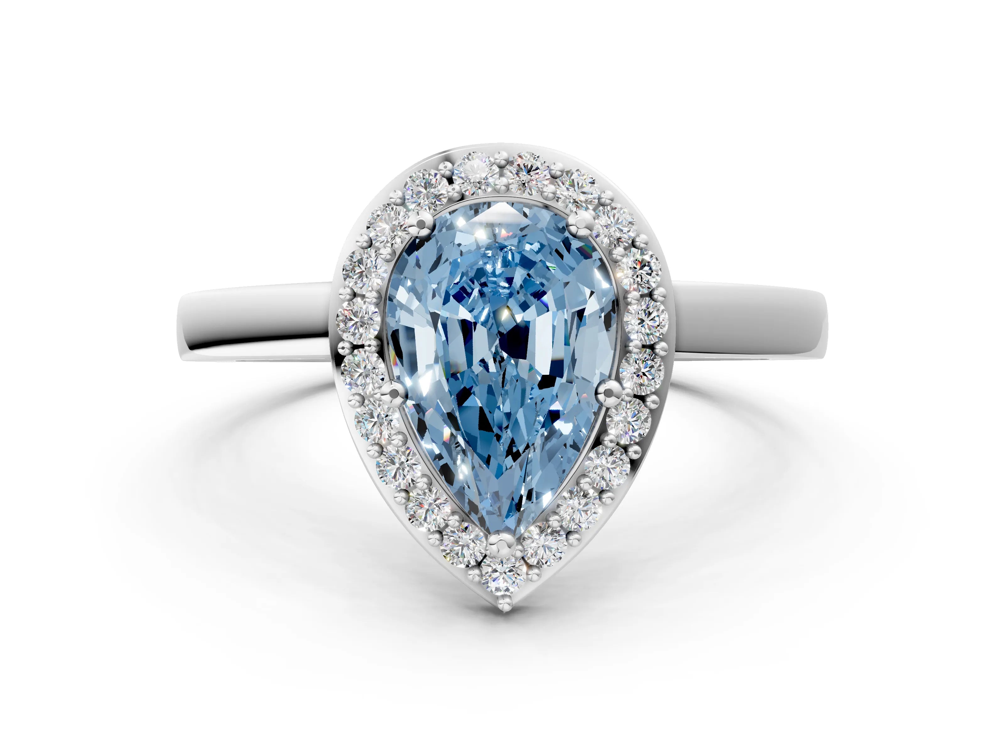 White gold Fancy Blue Pear Cut Halo Diamond Ring with Solitaire Band and Prong Setting_24