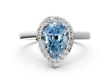 White gold Fancy Blue Pear Cut Halo Diamond Ring with Solitaire Band and Prong Setting_24