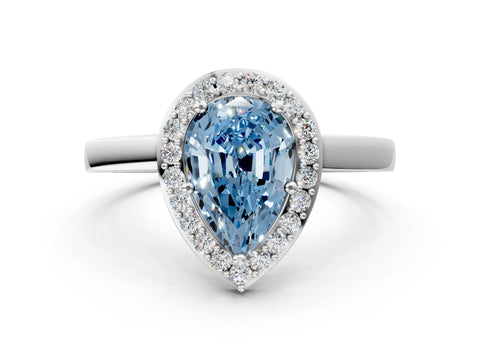 White gold Fancy Blue Pear Cut Halo Diamond Ring with Solitaire Band and Prong Setting_24