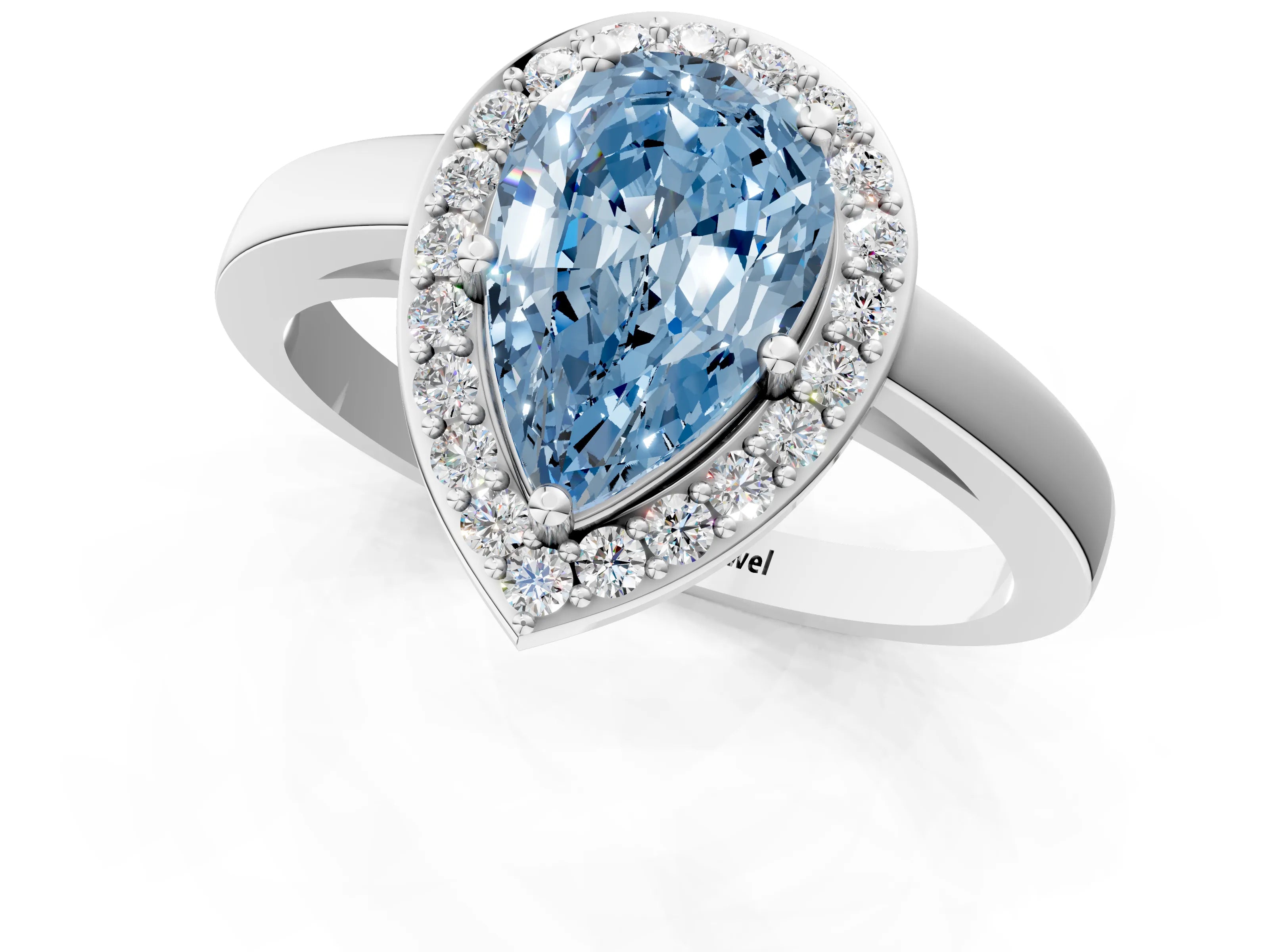 White gold Fancy Blue Pear Cut Halo Diamond Ring with Solitaire Band and Prong Setting_25