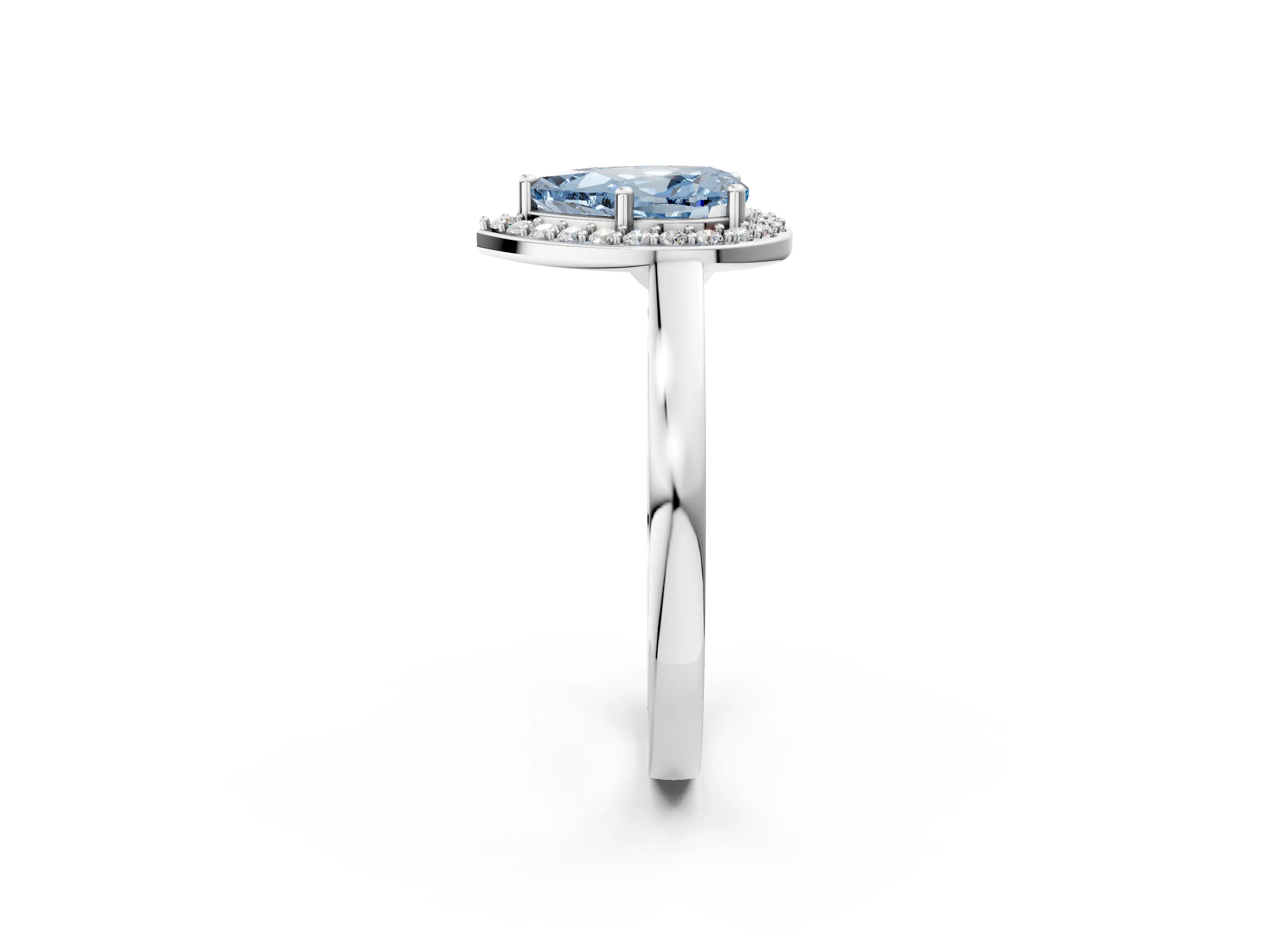 White gold Fancy Blue Pear Cut Halo Diamond Ring with Solitaire Band and Prong Setting_26