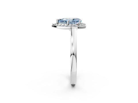 White gold Fancy Blue Pear Cut Halo Diamond Ring with Solitaire Band and Prong Setting_26