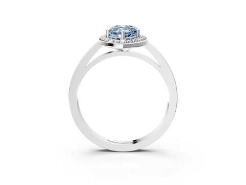 White gold Fancy Blue Pear Cut Halo Diamond Ring with Solitaire Band and Prong Setting_27