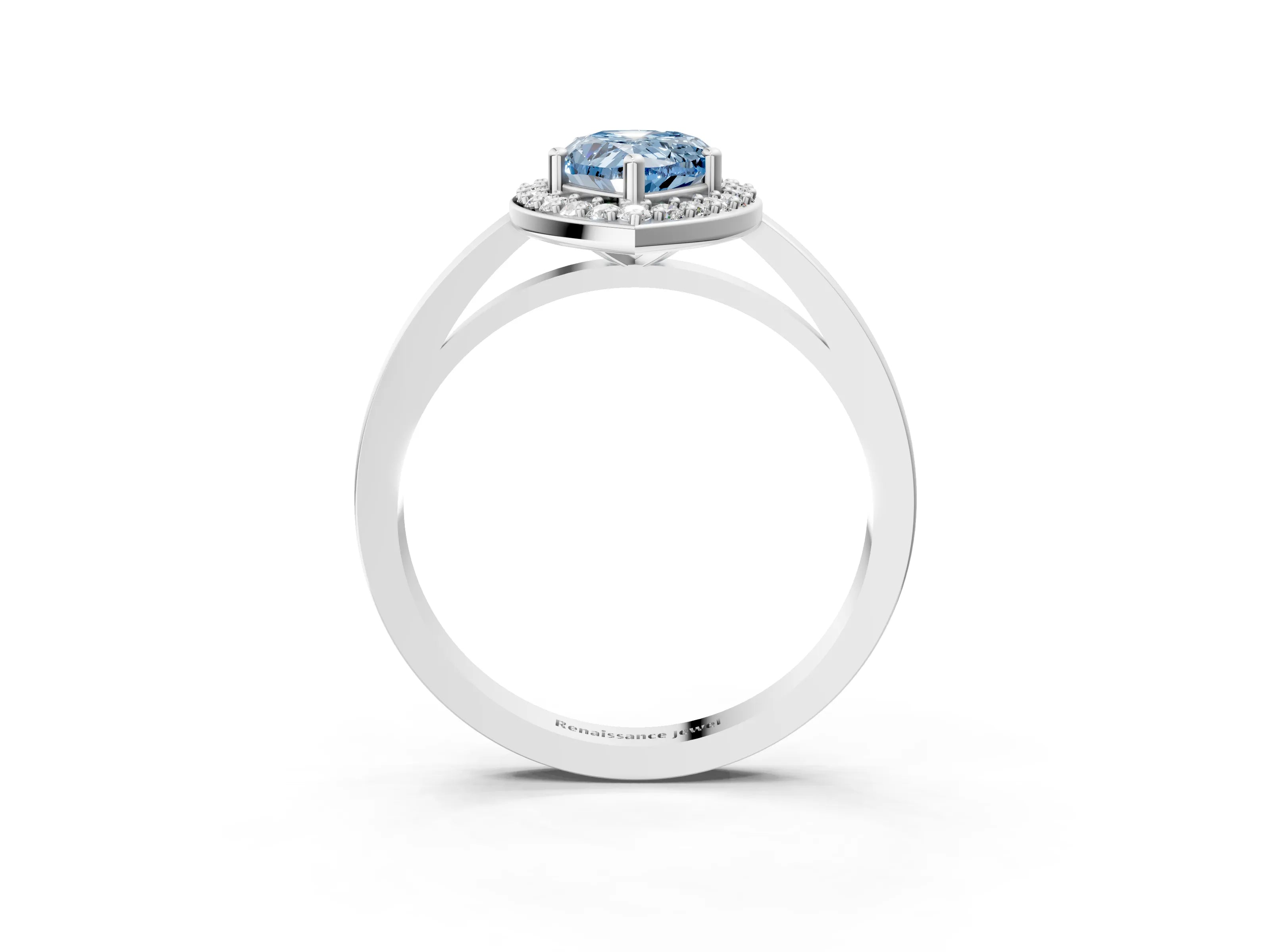 White gold Fancy Blue Pear Cut Halo Diamond Ring with Solitaire Band and Prong Setting_27