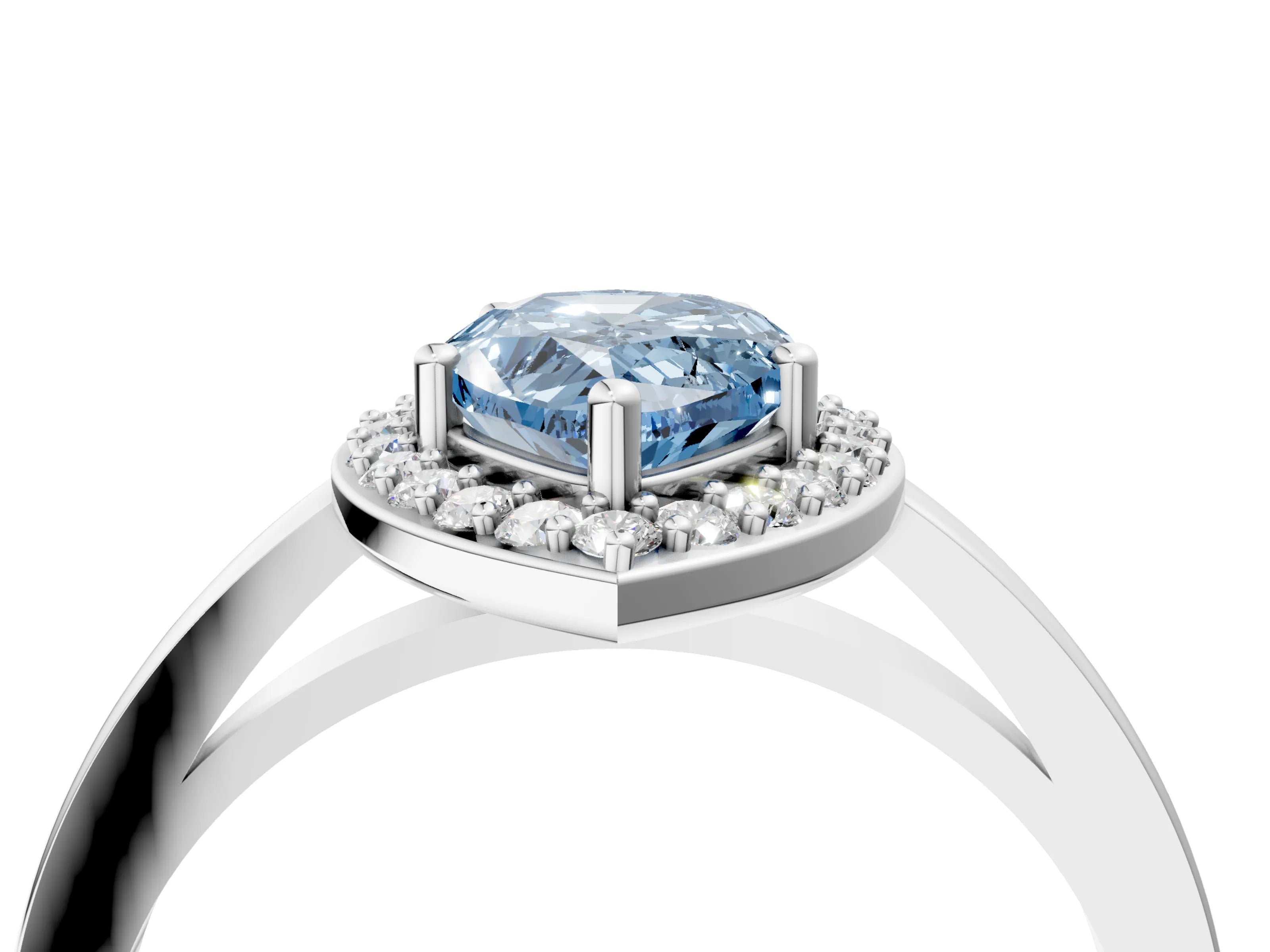 White gold Fancy Blue Pear Cut Halo Diamond Ring with Solitaire Band and Prong Setting_28
