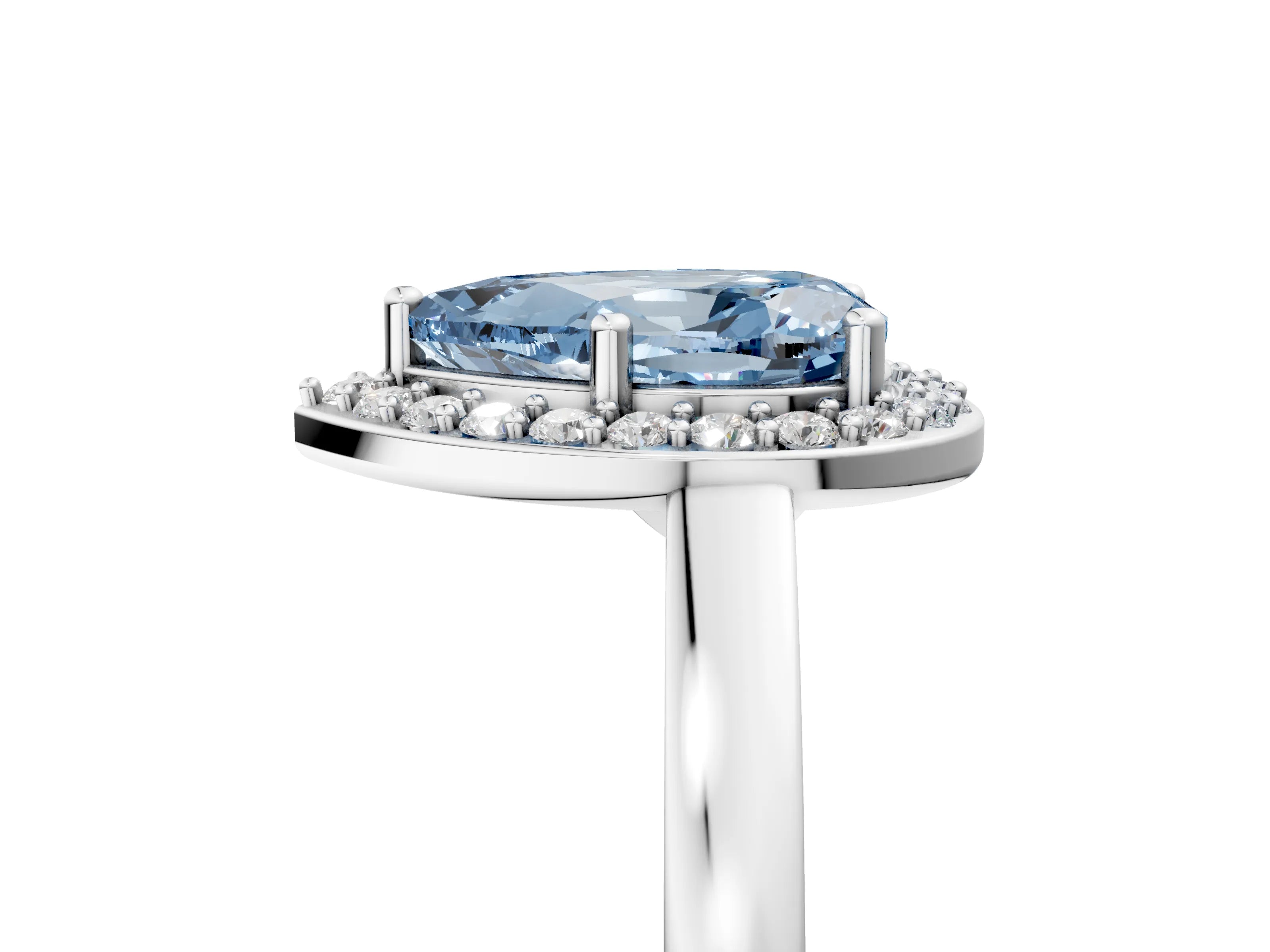 White gold Fancy Blue Pear Cut Halo Diamond Ring with Solitaire Band and Prong Setting_29