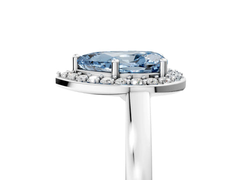 White gold Fancy Blue Pear Cut Halo Diamond Ring with Solitaire Band and Prong Setting_29