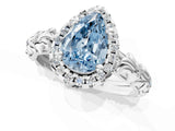 White gold Fancy Blue Pear Cut Halo Diamond Solitaire with Filigree Band and Four-Prong Setting_1