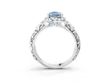White gold Fancy Blue Pear Cut Halo Diamond Solitaire with Filigree Band and Four-Prong Setting_3