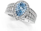 White gold Fancy Blue Pear Cut Halo Diamond Split Shank Ring with Prong Setting_1