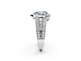 White gold Fancy Blue Pear Cut Halo Diamond Split Shank Ring with Prong Setting_2