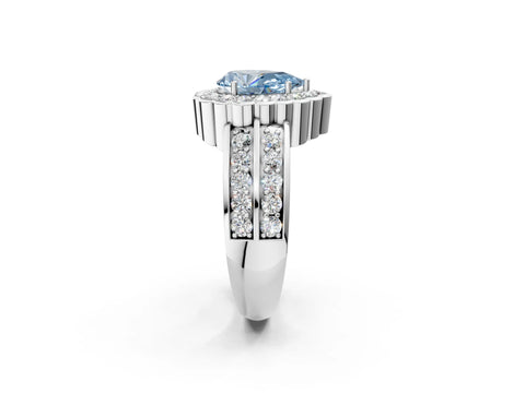 White gold Fancy Blue Pear Cut Halo Diamond Split Shank Ring with Scalloped Prong Setting_14