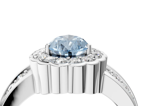 White gold Fancy Blue Pear Cut Halo Diamond Split Shank Ring with Scalloped Prong Setting_16