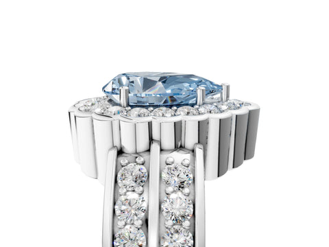 White gold Fancy Blue Pear Cut Halo Diamond Split Shank Ring with Scalloped Prong Setting_17