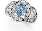 White gold Fancy Blue Pear Cut Halo Milgrain Diamond Engagement Ring with Leaf Band and Four-Prong Setting_1