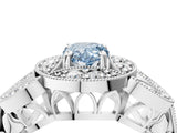White gold Fancy Blue Pear Cut Halo Milgrain Diamond Engagement Ring with Leaf Band and Four-Prong Setting_4