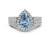 White gold Fancy Blue Pear Cut Halo Pavé Diamond Engagement Ring with Split Shank and Four-Prong Setting_3