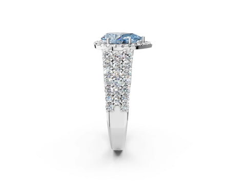 White gold Fancy Blue Pear Cut Halo Pavé Diamond Engagement Ring with Split Shank and Four-Prong Setting_5
