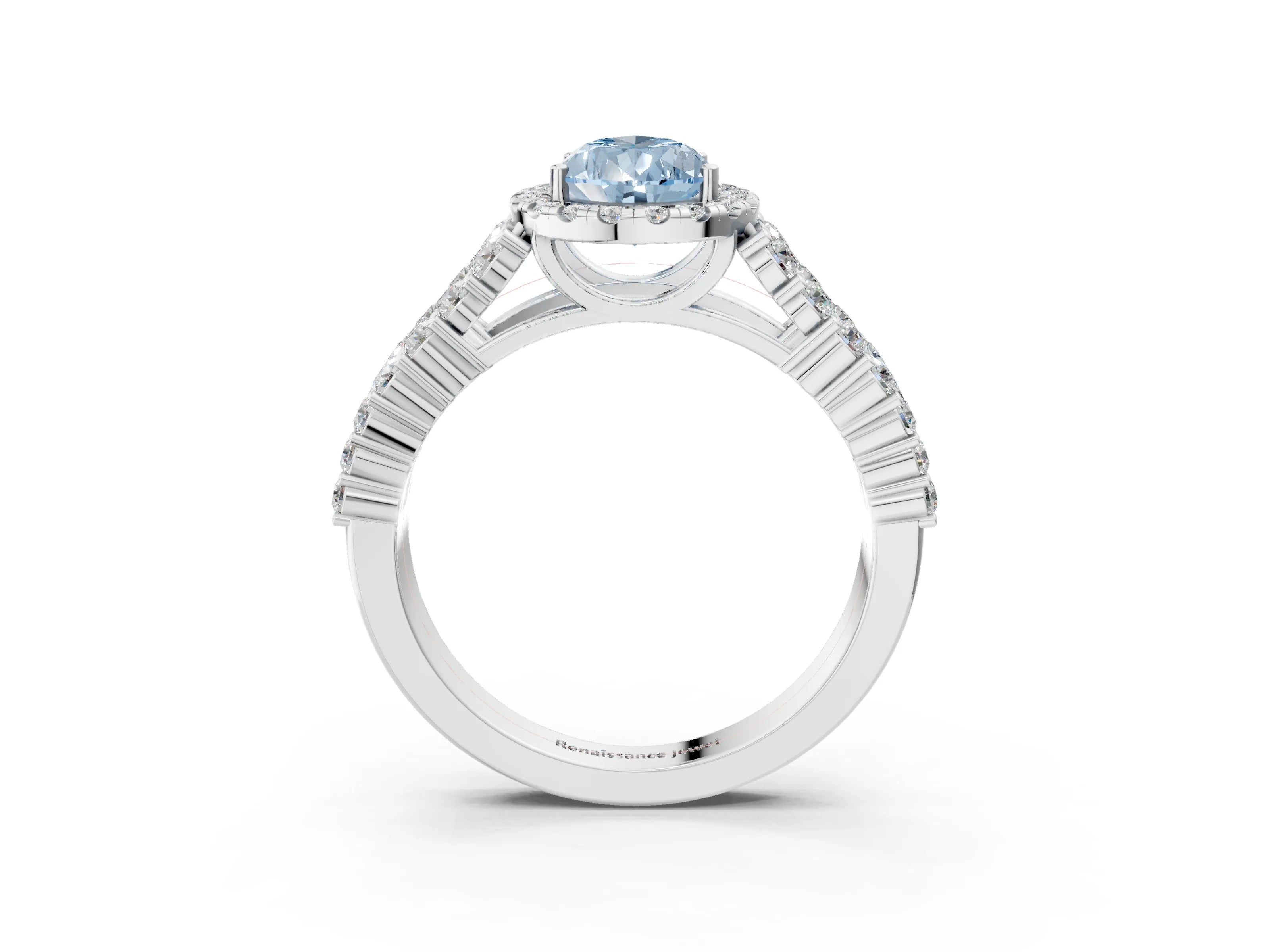 White gold Fancy Blue Pear Cut Halo Pavé Diamond Engagement Ring with Split Shank and Four-Prong Setting_6
