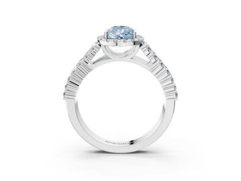 White gold Fancy Blue Pear Cut Halo Pavé Diamond Engagement Ring with Split Shank and Four-Prong Setting_6