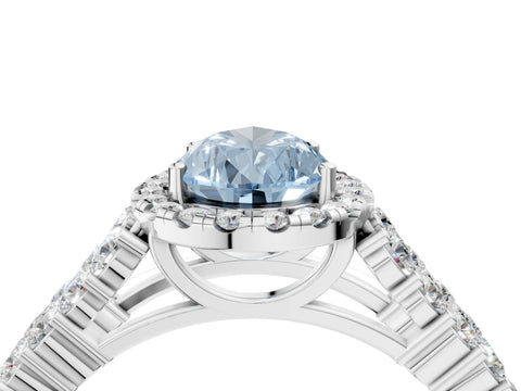 White gold Fancy Blue Pear Cut Halo Pavé Diamond Engagement Ring with Split Shank and Four-Prong Setting_7