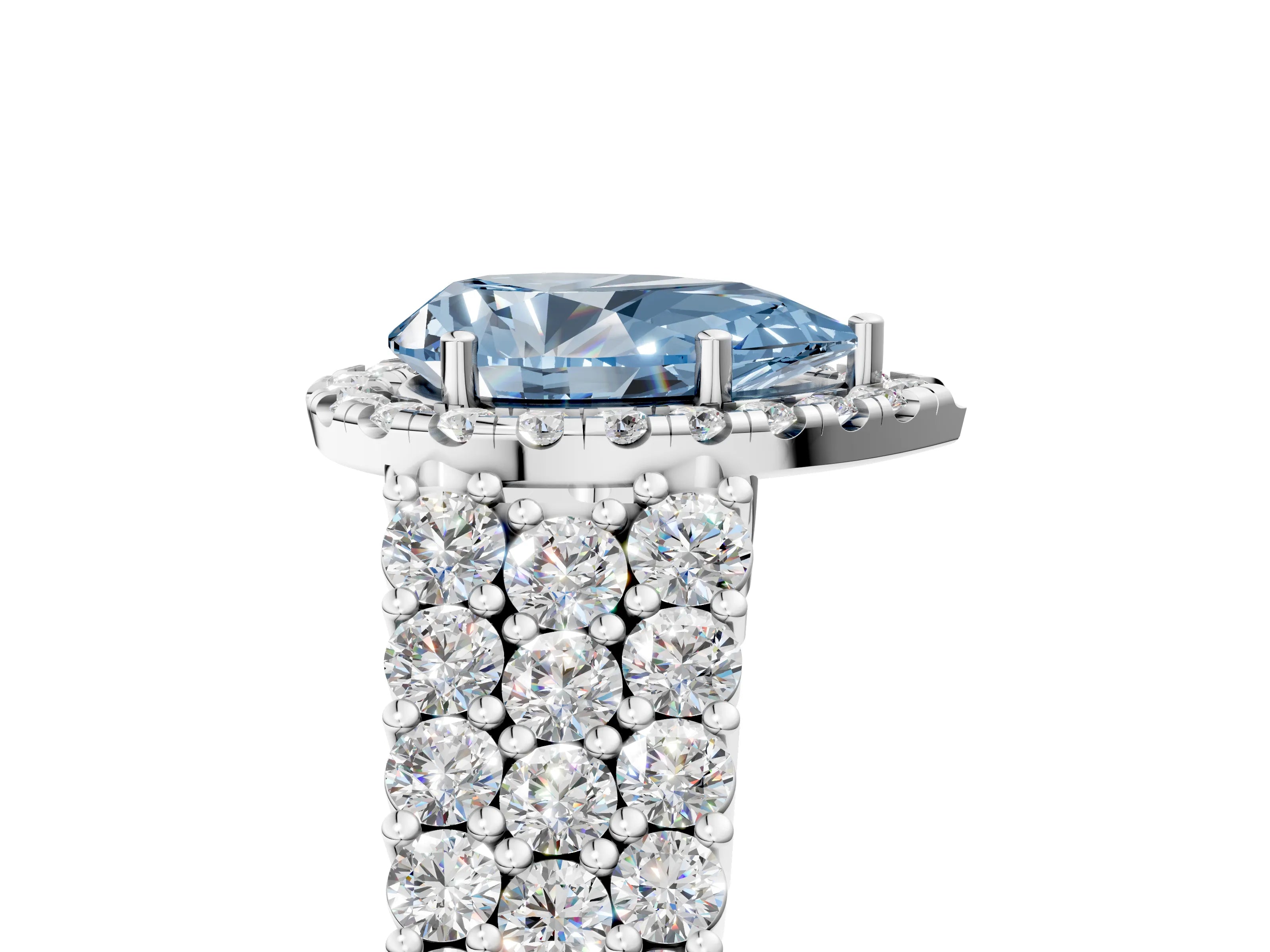 White gold Fancy Blue Pear Cut Halo Pavé Diamond Engagement Ring with Split Shank and Four-Prong Setting_8