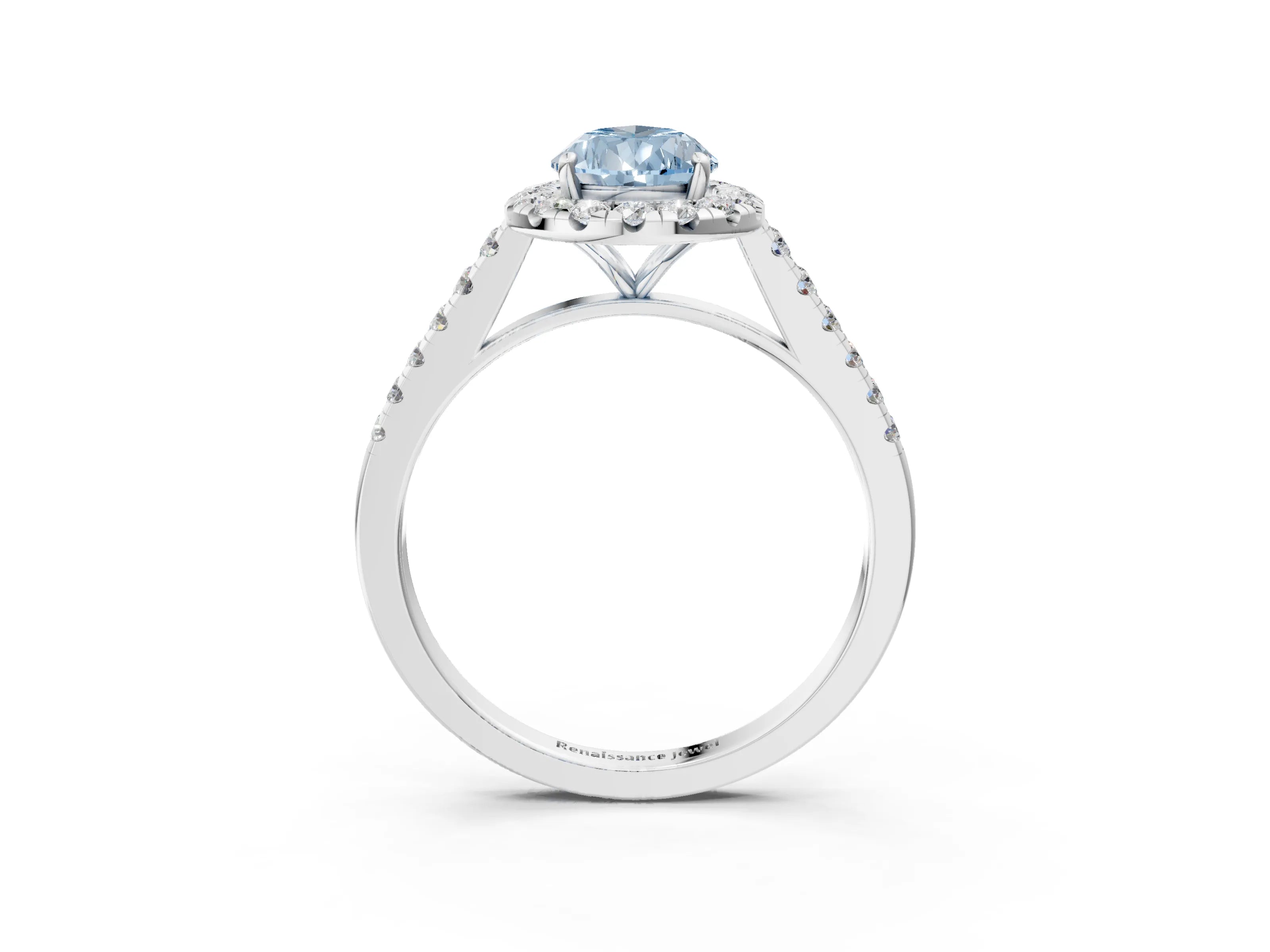 White gold Fancy Blue Pear Cut Halo Pave Diamond Engagement Ring with Four-Prong Setting_3
