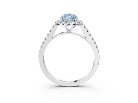 White gold Fancy Blue Pear Cut Halo Pave Diamond Engagement Ring with Four-Prong Setting_3