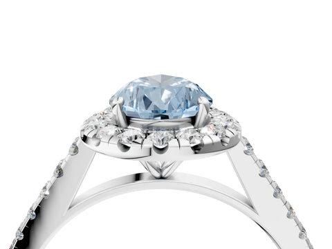 White gold Fancy Blue Pear Cut Halo Pave Diamond Engagement Ring with Four-Prong Setting_4