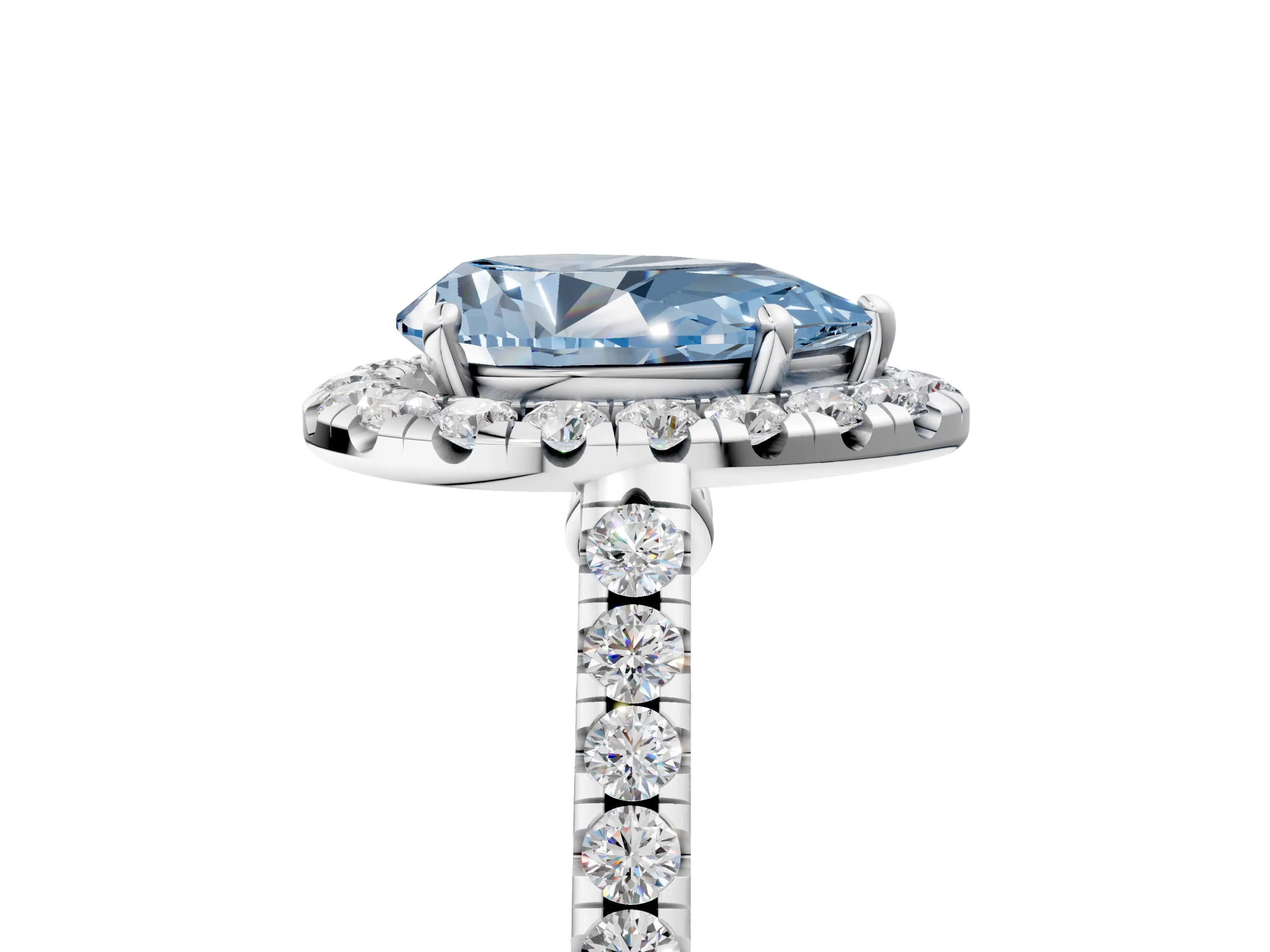 White gold Fancy Blue Pear Cut Halo Pave Diamond Engagement Ring with Four-Prong Setting_5
