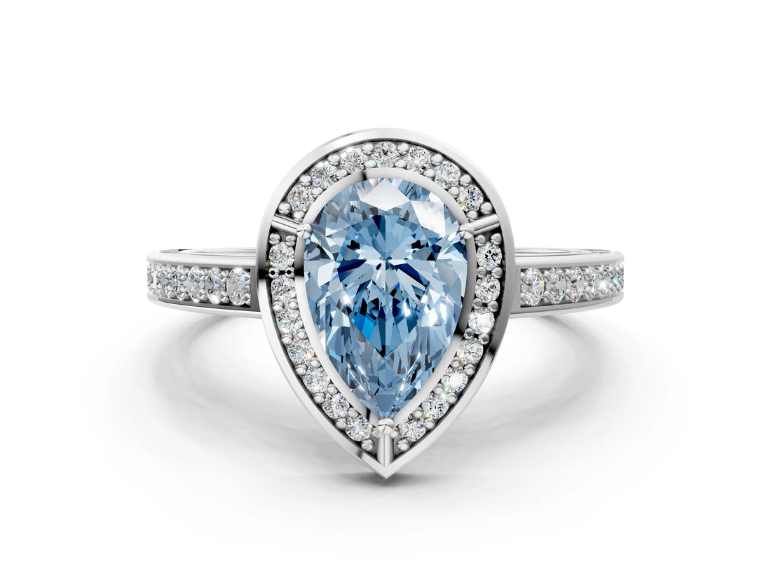White gold Fancy Blue Pear  Cut Halo Pave Split Shank Prong Setting Ring_32