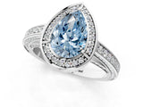 White gold Fancy Blue Pear  Cut Halo Pave Split Shank Prong Setting Ring_33
