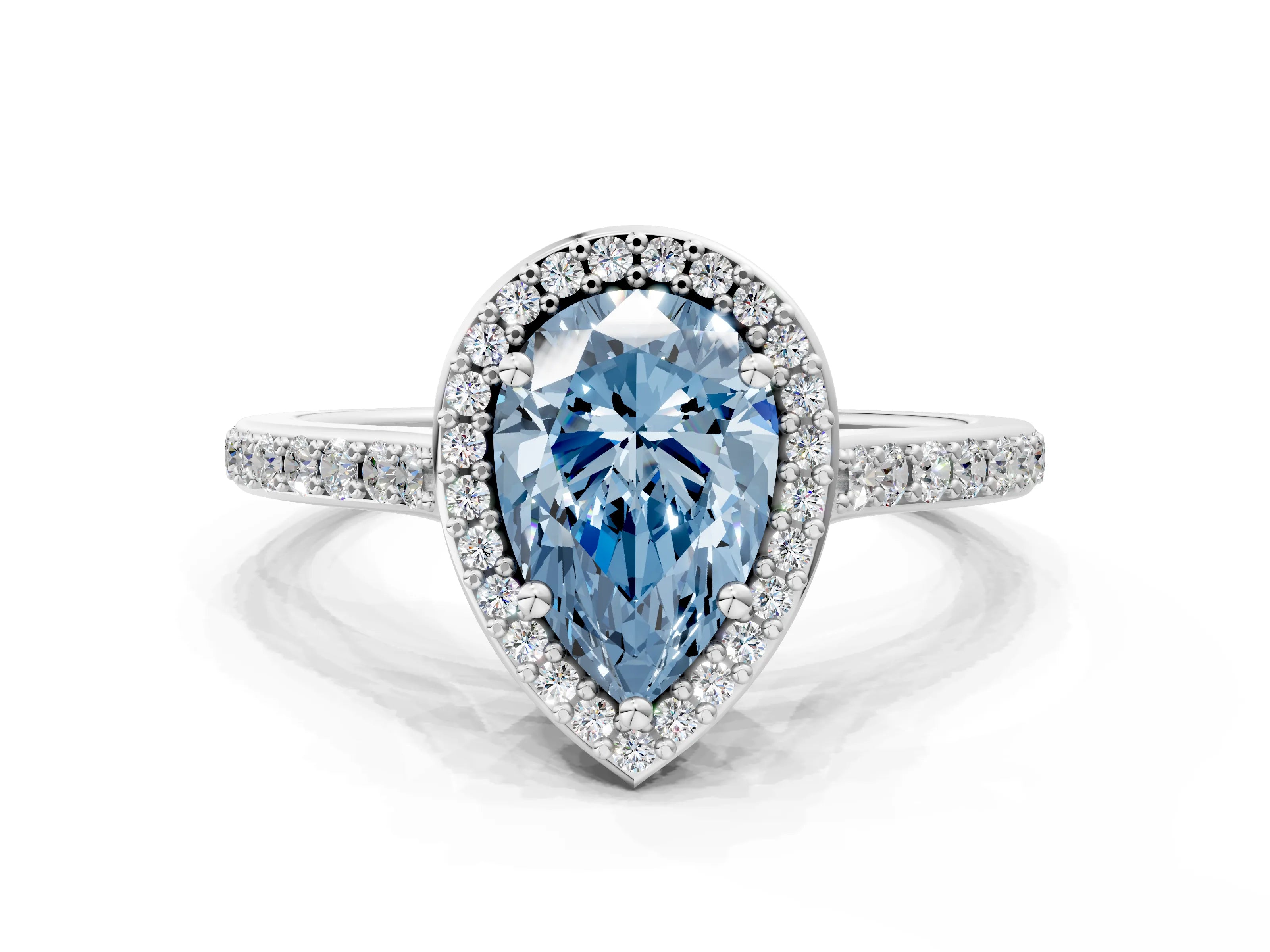 White gold Fancy Blue Pear Cut Halo Round Diamond Pavé Band with Four-Prong Setting_15