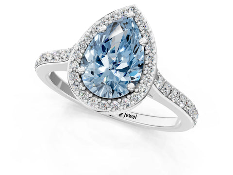 White gold Fancy Blue Pear Cut Halo Round Diamond Pavé Band with Four-Prong Setting_16