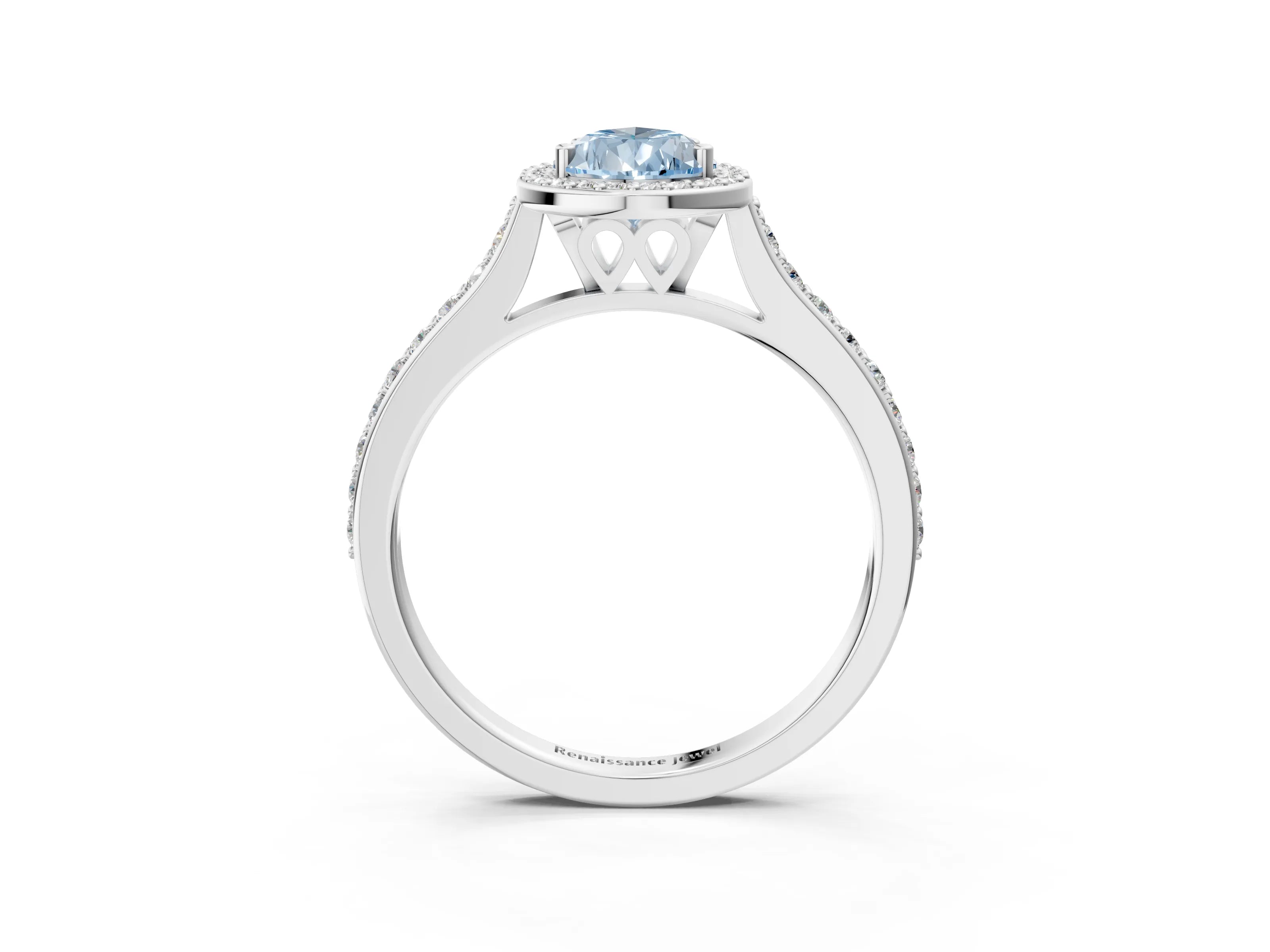 White gold Fancy Blue Pear Cut Halo Round Diamond Pavé Band with Four-Prong Setting_18