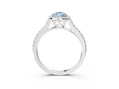 White gold Fancy Blue Pear Cut Halo Round Diamond Pavé Band with Four-Prong Setting_18