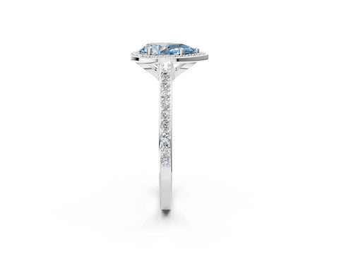 White gold Fancy Blue Pear Cut Halo Round Diamond Pavé Band with Four-Prong Setting_23