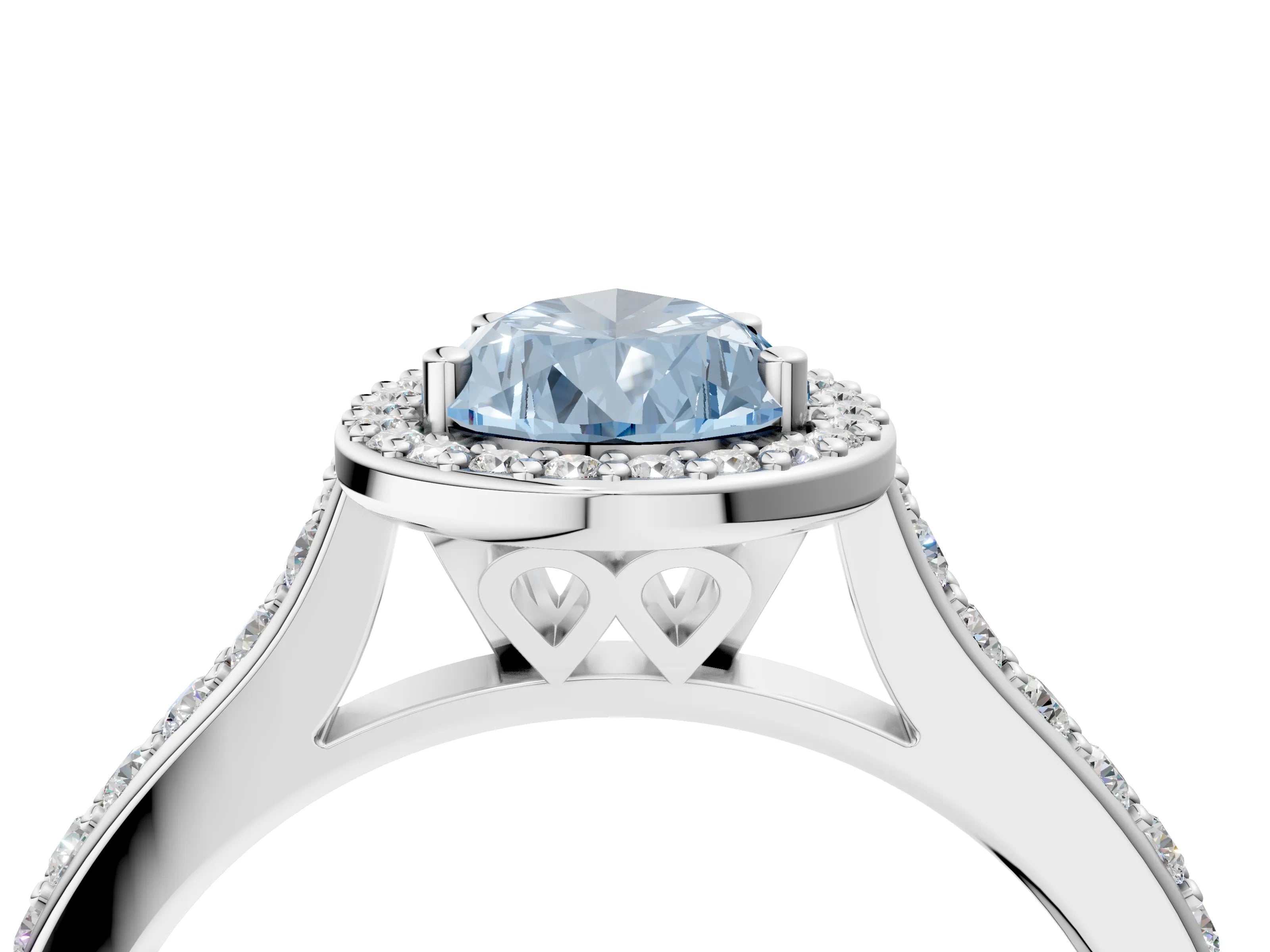 White gold Fancy Blue Pear Cut Halo Round Diamond Pavé Band with Four-Prong Setting_25