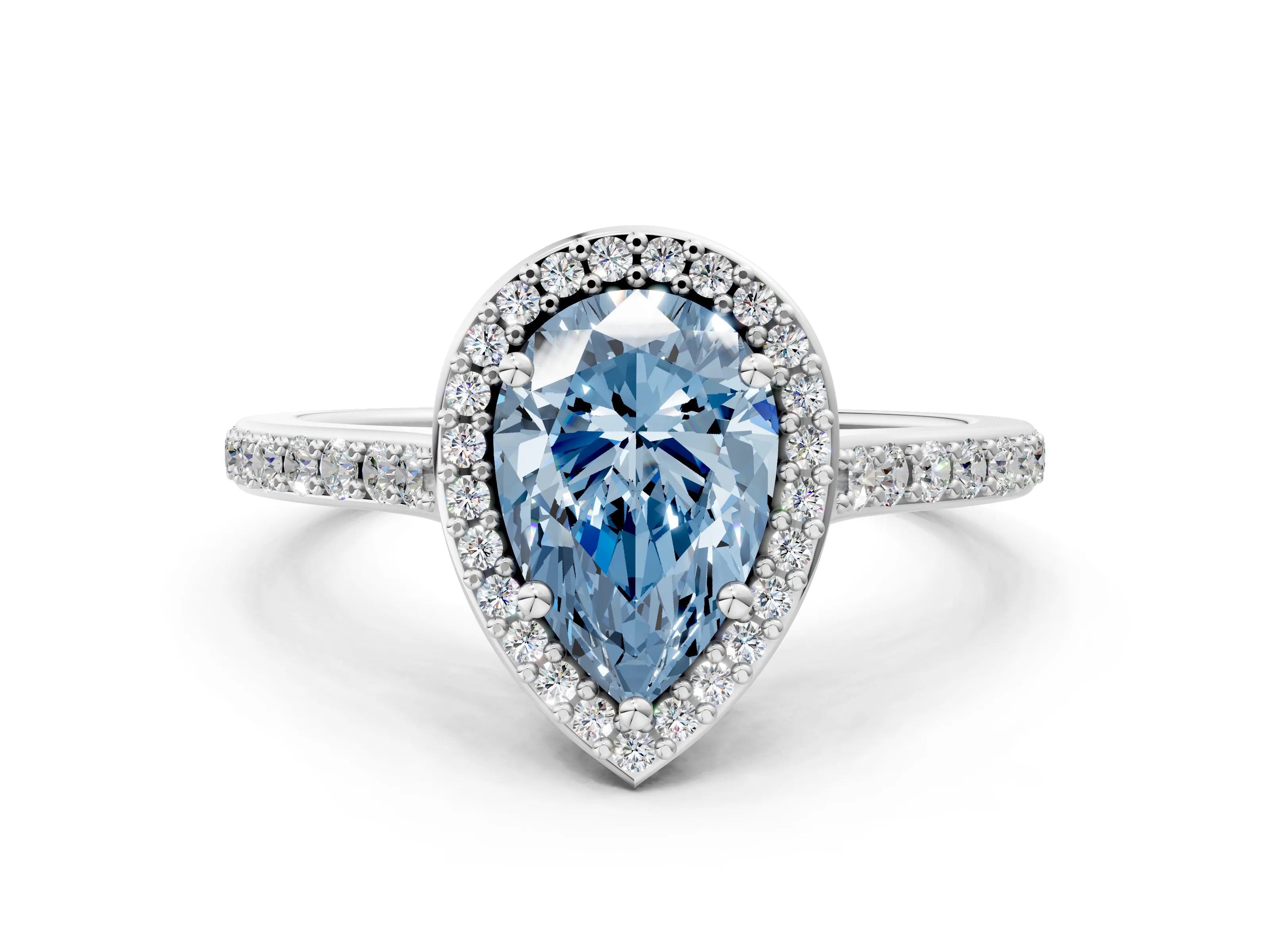 White gold Fancy Blue Pear Cut Halo Round Diamond Pavé Band with Four-Prong Setting_27
