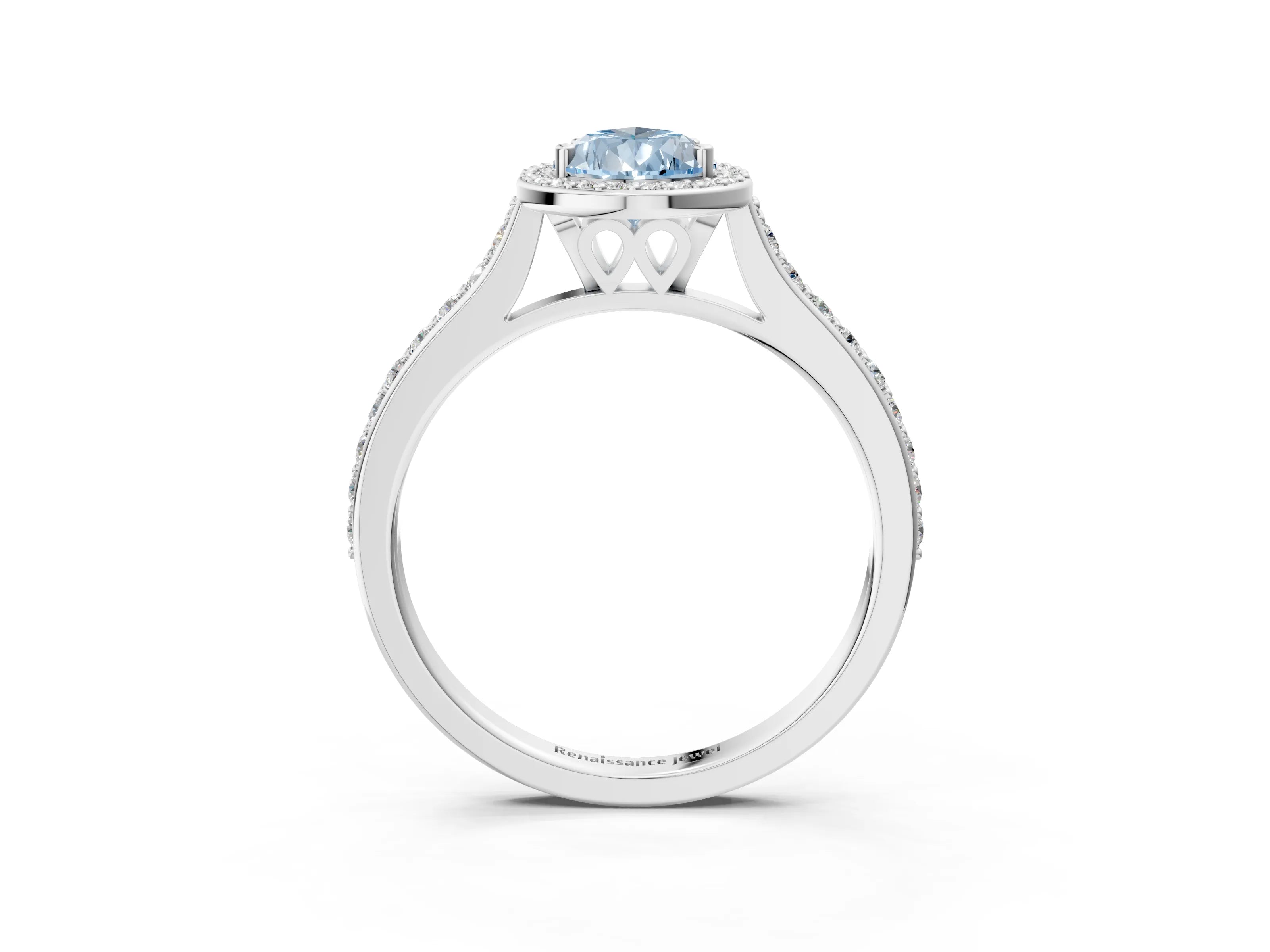 White gold Fancy Blue Pear Cut Halo Round Diamond Pavé Band with Four-Prong Setting_30
