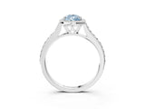 White gold Fancy Blue Pear Cut Halo Round Diamond Pavé Band with Four-Prong Setting_30
