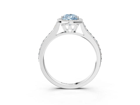 White gold Fancy Blue Pear Cut Halo Round Diamond Pavé Band with Four-Prong Setting_30