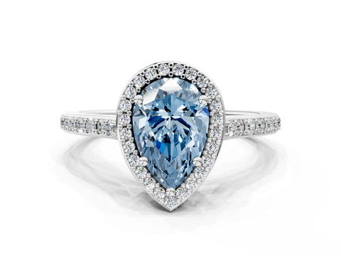 White gold Fancy Blue Pear Cut Halo Round Diamond Pavé Band with Four-Prong Setting_39