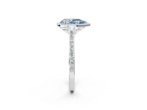 White gold Fancy Blue Pear Cut Halo Round Diamond Pavé Band with Four-Prong Setting_41