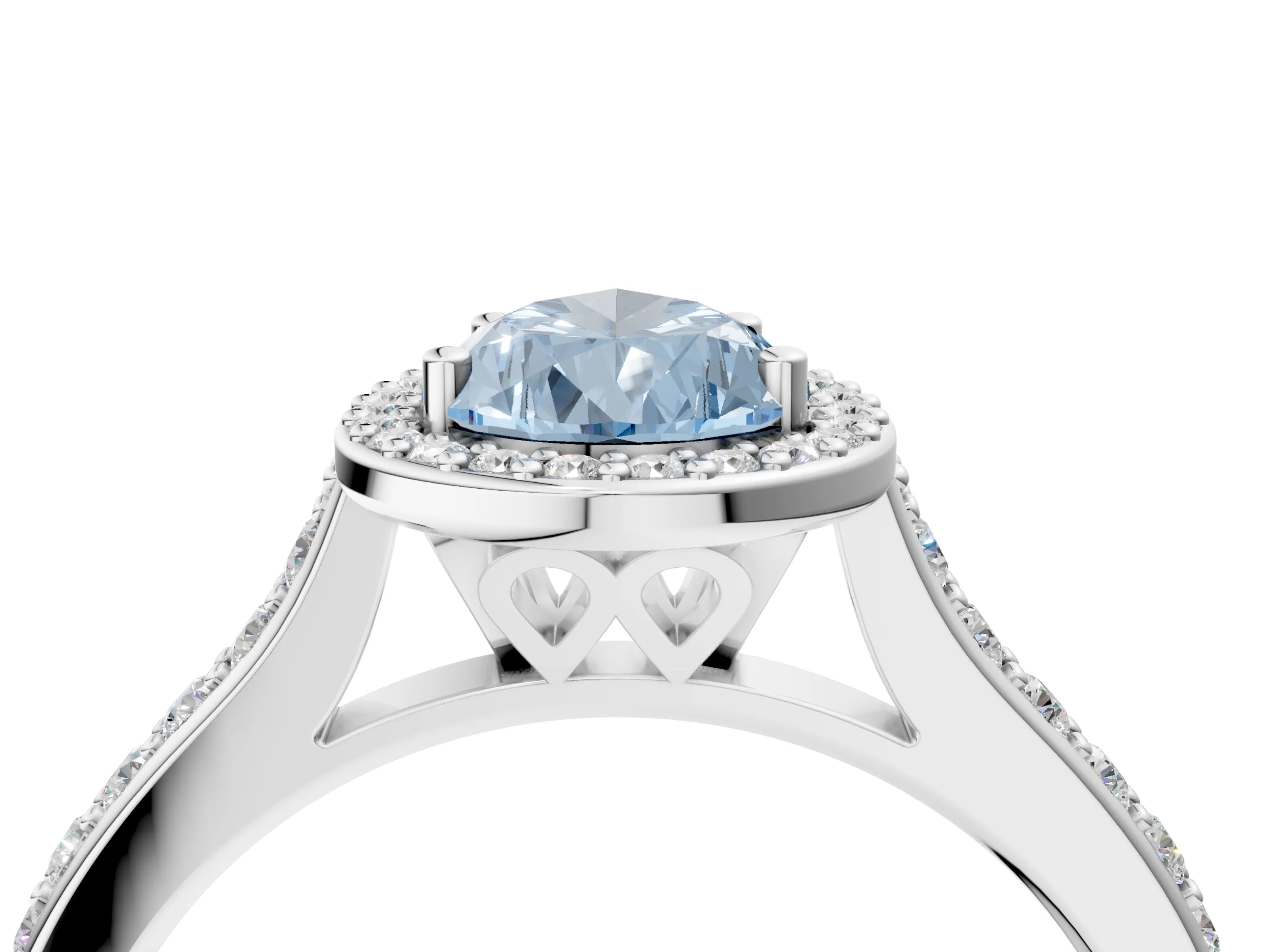White gold Fancy Blue Pear Cut Halo Round Diamond Pavé Band with Four-Prong Setting_43